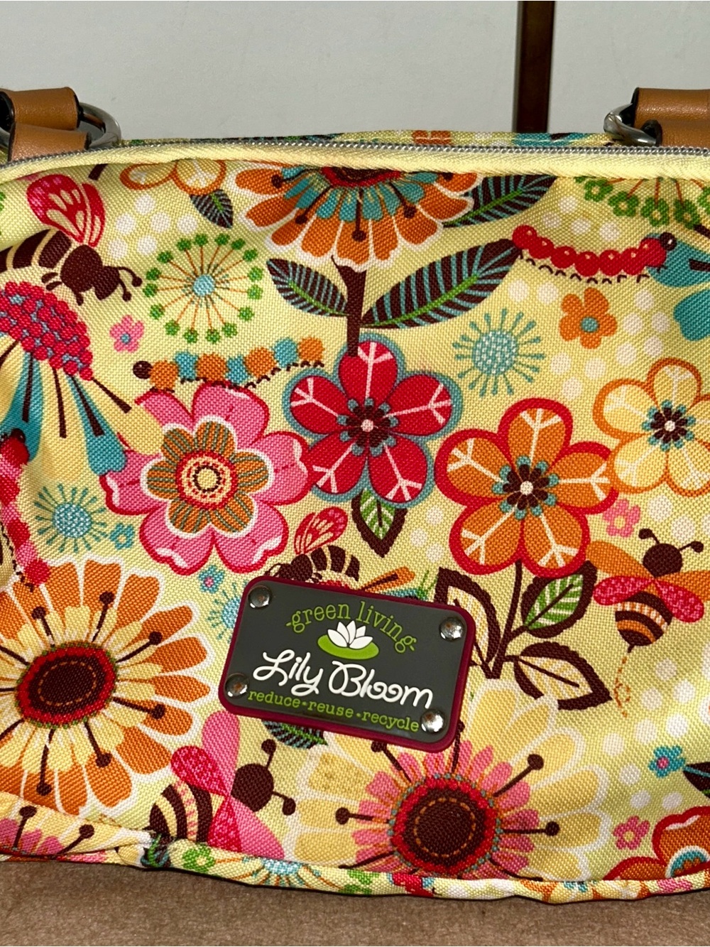 Lily Bloom Multicolor Floral Satchel with Tan Handles - Picture 5 of 5